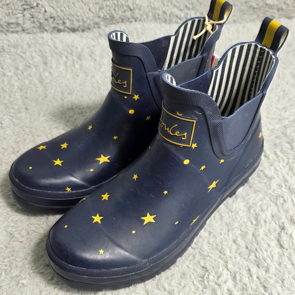 Joules Shoes - Joules Wellibob Navy Blue Yellow Star Print Ankle Rain Boots Women's 7 EU 38 NWT